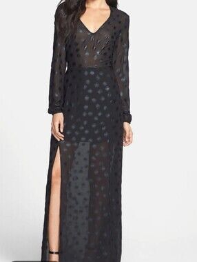 Wayf Black Sheer Polka Dot Maxi Dress - Size XS